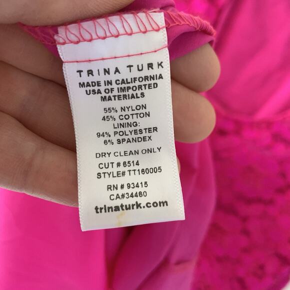 Trina Turk Fuchsia Pink Lace Mini Party Dress Open‎ Back lined Small - Picture 8 of 11